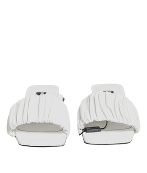 Dolce &amp; Gabbana White Leather Slides Flats Sandals Shoes