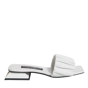 Dolce & Gabbana White Leather Slides Flats Sandals Shoes