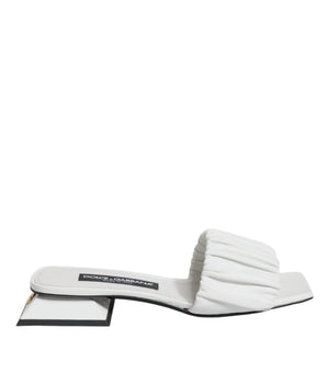 Dolce &amp; Gabbana White Leather Slides Flats Sandals Shoes