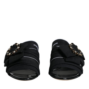 Dolce & Gabbana Black White Crystal Slides Sandals Shoes