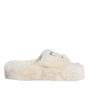 Dolce & Gabbana Beige Faux Fur Slides Flats Sandals Shoes