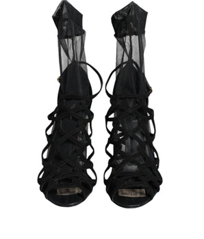 Dolce &amp; Gabbana Black Tulle Stretch Heels Sandals Shoes