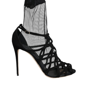 Dolce & Gabbana Black Tulle Stretch Heels Sandals Shoes