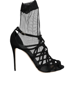Dolce &amp; Gabbana Black Tulle Stretch Heels Sandals Shoes