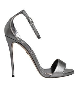 Dolce &amp; Gabbana Silver KEIRA Heels Ankle Strap Sandals Shoes