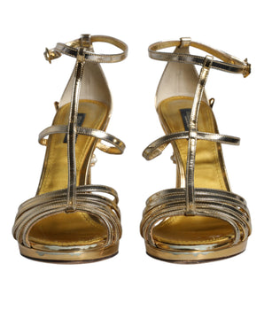 Dolce &amp; Gabbana Gold Leather Baroque Heels Sandals Shoes