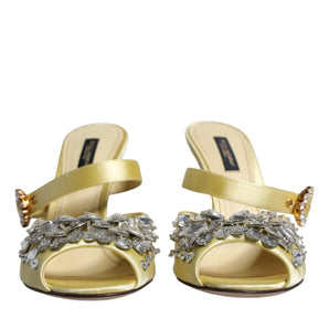 Dolce & Gabbana Yellow Crystal Slides Heels Sandals Shoes