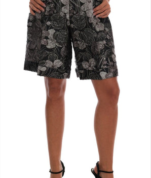 Dolce & Gabbana Gray Floral Brocade High Waist Shorts Dolce & Gabbana 
