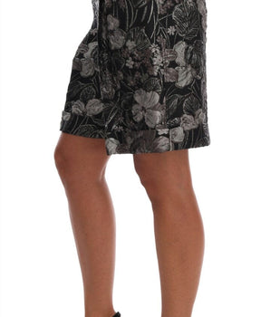 Dolce & Gabbana Gray Floral Brocade High Waist Shorts Dolce & Gabbana 