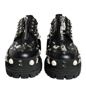 Dolce & Gabbana Black Leather Embellished Derby Formal Shoes