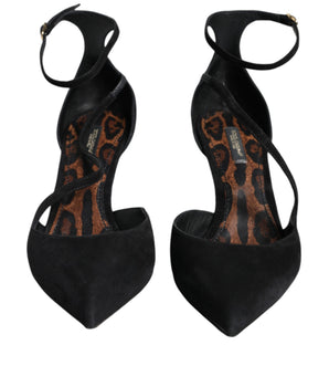 Dolce &amp; Gabbana Black Suede Ankle Strap Heels Pumps Shoes