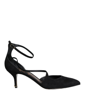 Dolce &amp; Gabbana Black Suede Ankle Strap Heels Pumps Shoes