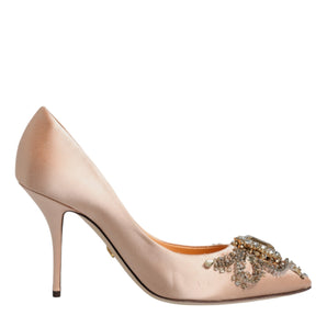 Dolce & Gabbana Beige Satin Crystal High Heels Pumps Shoes