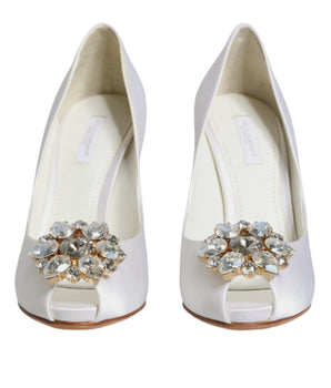 Dolce &amp; Gabbana Zapatos de salón de satén con punta abierta y cristales blancos