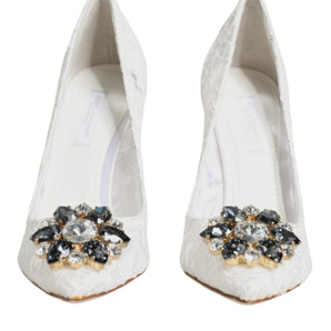 Dolce & Gabbana White Taormina Lace Crystal Heels Pumps Shoes