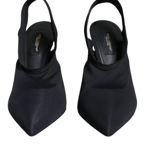 Dolce & Gabbana Black Jersey Stretch Heels Slingback Shoes