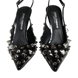 Dolce & Gabbana Black Leather Crystal Stud Slingback Shoes