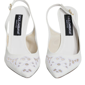 Dolce & Gabbana White Leather Stiletto Heels Slingback Shoes