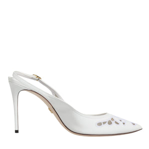 Dolce & Gabbana White Leather Stiletto Heels Slingback Shoes