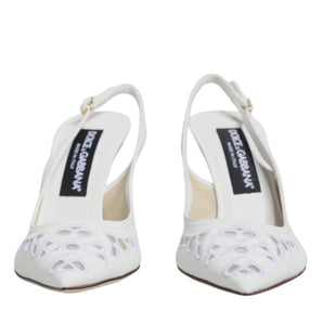 Dolce & Gabbana White Leather Stiletto Heels Slingback Shoes