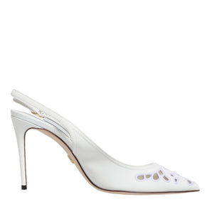 Dolce & Gabbana White Leather Stiletto Heels Slingback Shoes