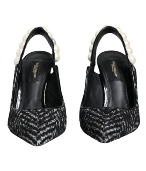 Dolce &amp; Gabbana Zapatos destalonados con perlas de imitación en chevron blanco y negro