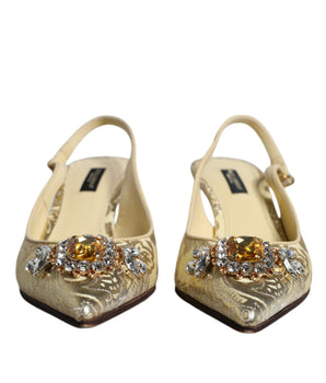 Dolce &amp; Gabbana Gold Crystal Pumps Heels Slingbacks Shoes