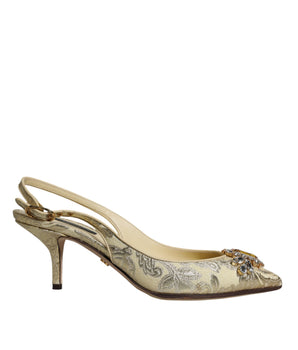Dolce &amp; Gabbana Gold Crystal Pumps Heels Slingbacks Shoes