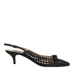 Dolce & Gabbana Black Leather Woven Heels Slingback Shoes