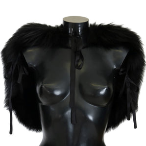 Dolce &amp; Gabbana Elegant Black Silver Fox Fur Wrap Scarf