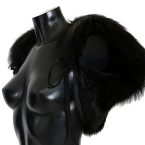 Dolce &amp; Gabbana Elegant Black Silver Fox Fur Scarf