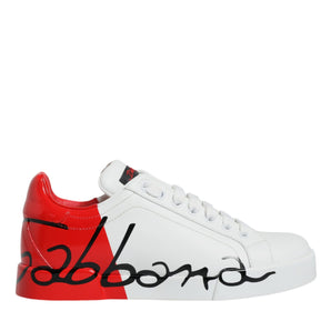 Dolce & Gabbana White Red Portofino Low Top Sneakers Shoes