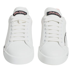 Dolce & Gabbana White Pink Portofino Low Top Sneakers Shoes