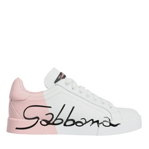 Dolce & Gabbana White Pink Portofino Low Top Sneakers Shoes