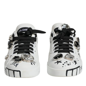 Dolce & Gabbana White Crystal Portofino Low Top Sneaker Shoes