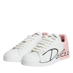 Dolce & Gabbana White Pink Portofino Low Top Sneakers Shoes