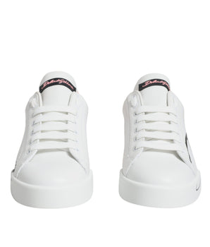 Dolce &amp; Gabbana White Pink Portofino Low Top Sneakers Shoes