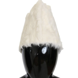 Dolce &amp; Gabbana Elegant White Fur Beanie Luxury Winter Hat