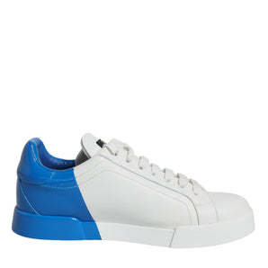 Dolce & Gabbana White Blue Portofino Low Top Sneakers Shoes