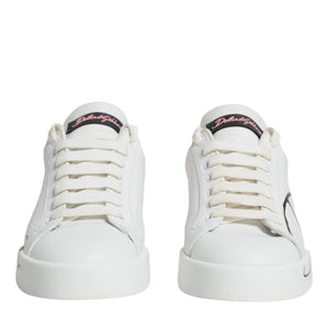 Dolce & Gabbana White Pink Portofino Low Top Sneakers Shoes