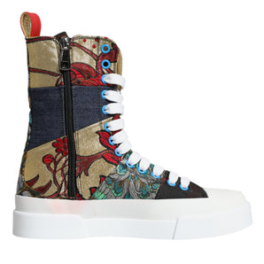 Dolce & Gabbana Multicolor Patchwork Logo High Top Sneakers Shoes