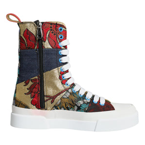 Dolce & Gabbana Multicolor Patchwork Logo High Top Sneakers Shoes