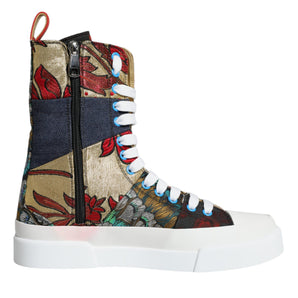 Dolce & Gabbana Multicolor Patchwork Logo High Top Sneakers Shoes