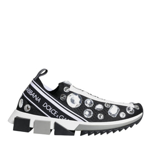 Dolce & Gabbana Black Sorrento Crystals Low Top Sneakers Shoes