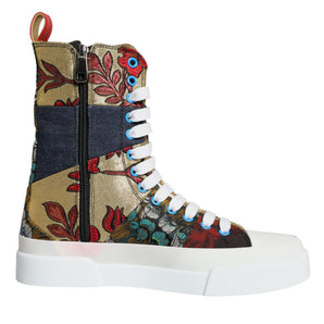 Dolce & Gabbana Multicolor Patchwork Logo High Top Sneakers Shoes