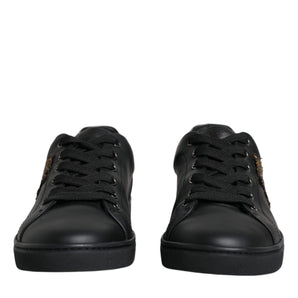 Dolce & Gabbana Black Leather Heart Embellished Sneakers Shoes