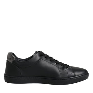 Dolce & Gabbana Black Leather Heart Embellished Sneakers Shoes