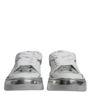 Dolce &amp; Gabbana Tenis De Cuero Blanco Plateado Zapatos