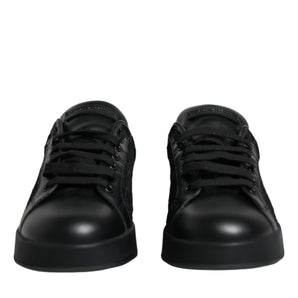 Dolce & Gabbana Black Lace Leather Low Top Sneakers Shoes