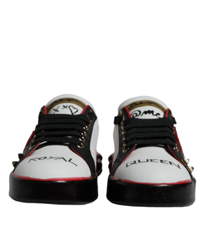 Dolce &amp; Gabbana White Red Crystals Leather Portofino Sneakers Shoes